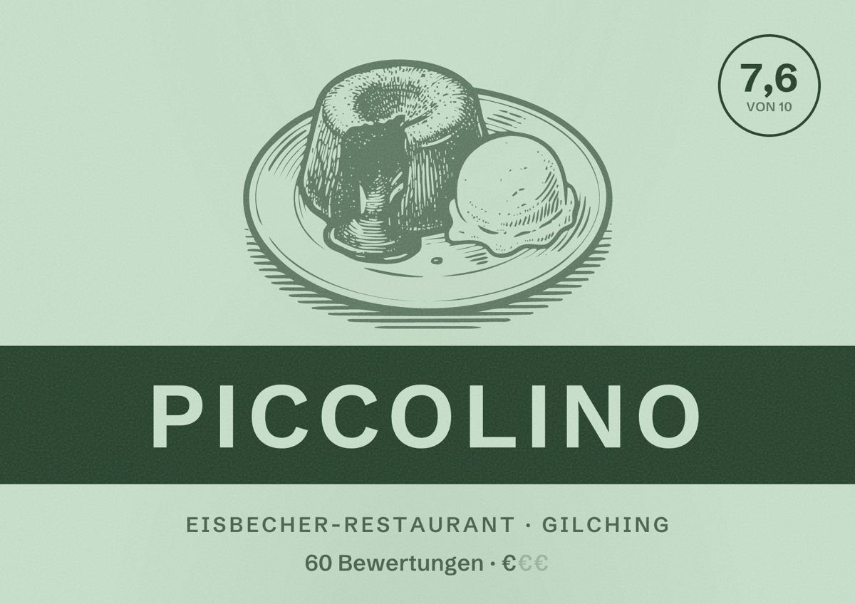 Illustriertes Poster von Piccolino, Eisbecher-Restaurant in Gilching: Bewertung 7,6 von 10 aus 60 Bewertungen, Preisniveau €