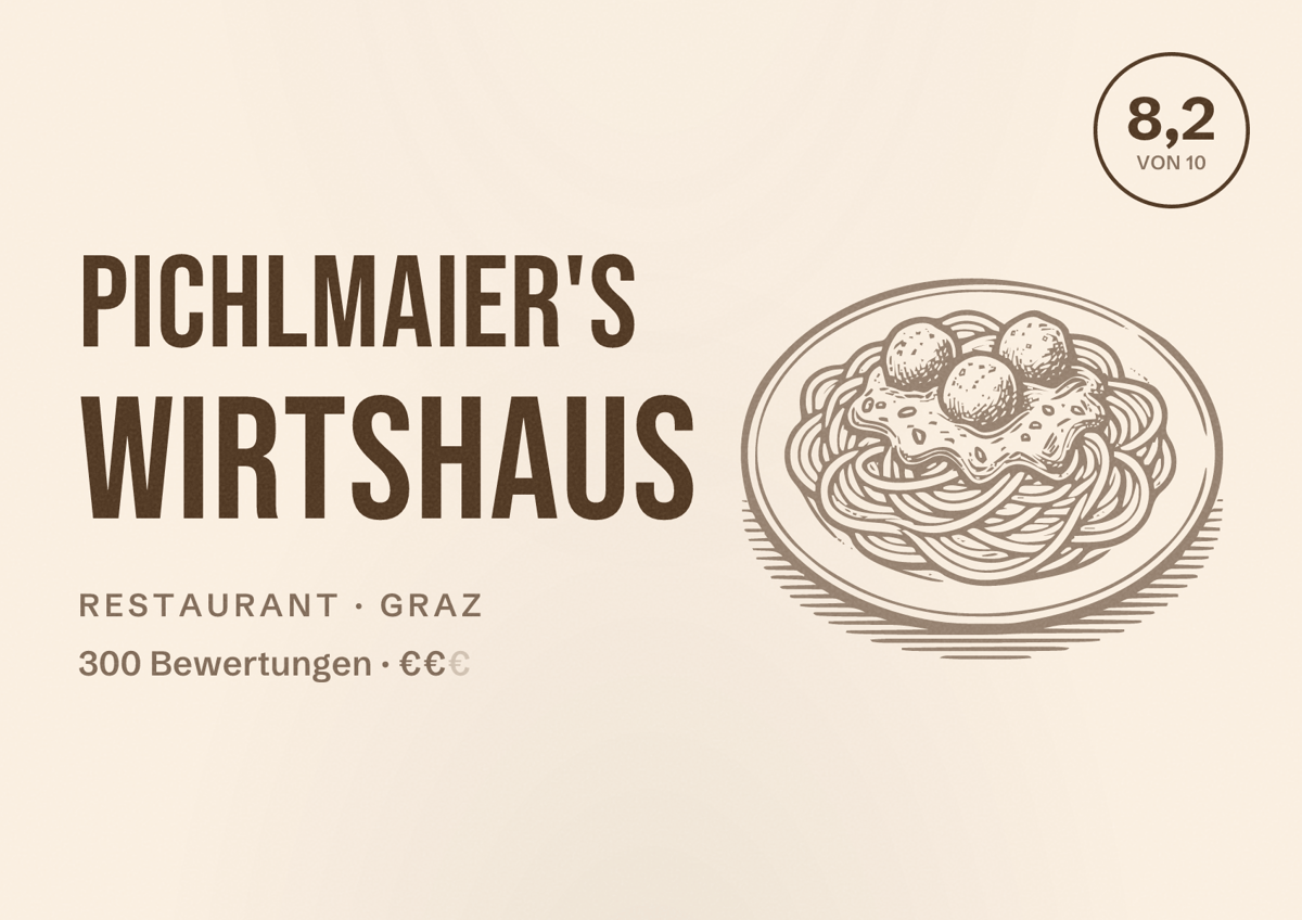Illustriertes Poster von Pichlmaier's Wirtshaus, Restaurant in Graz: Bewertung 8,2 von 10 aus 300 Bewertungen, Preisniveau €€