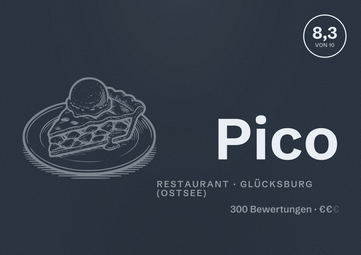 Illustriertes Poster von Pico, Restaurant in Glücksburg (Ostsee): Bewertung 8,3 von 10 aus 300 Bewertungen, Preisniveau €€
