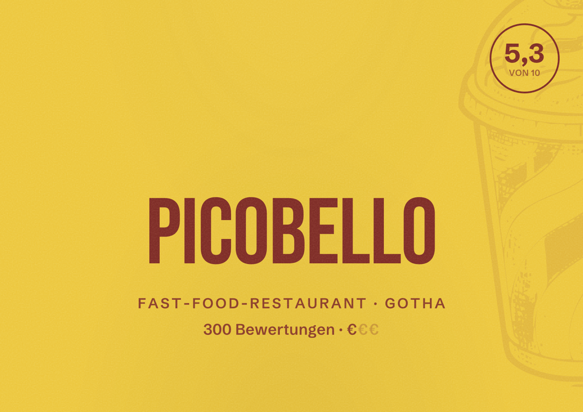 Illustriertes Poster von Picobello, Fast-Food-Restaurant in Gotha: Bewertung 5,3 von 10 aus 300 Bewertungen, Preisniveau €