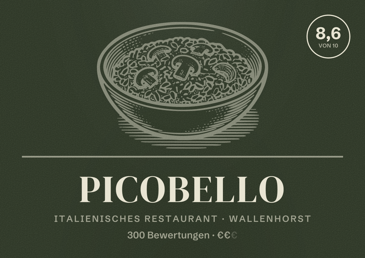 Illustriertes Poster von Picobello, Italienisches Restaurant in Wallenhorst: Bewertung 8,6 von 10 aus 300 Bewertungen, Preisniveau €€