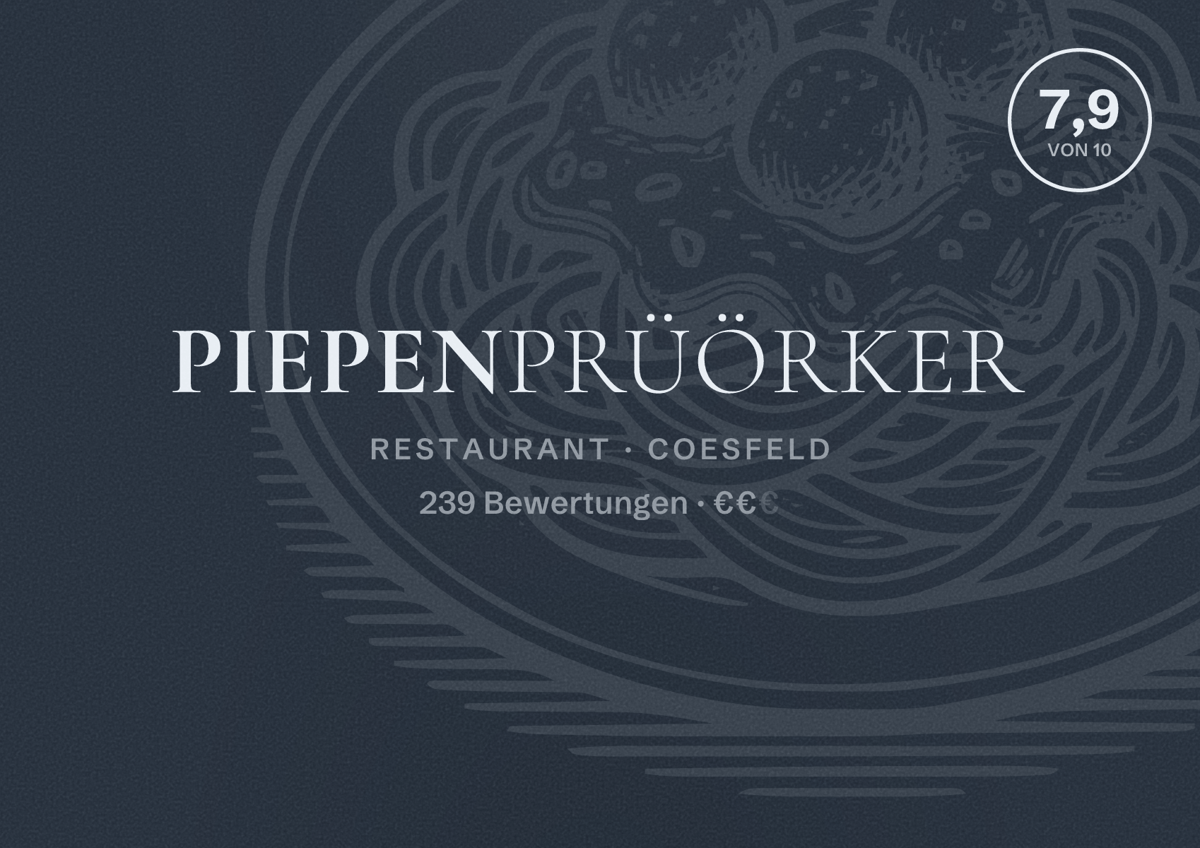 Illustriertes Poster von Piepenprüörker, Restaurant in Coesfeld: Bewertung 7,9 von 10 aus 239 Bewertungen, Preisniveau €€