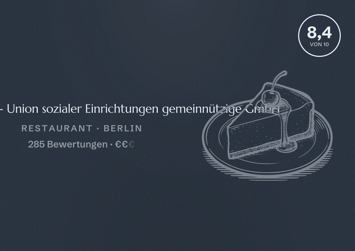 Illustriertes Poster von Pier36eins - Union sozialer Einrichtungen gemeinnützige GmbH, Restaurant in Berlin: Bewertung 8,4 von 10 aus 285 Bewertungen, Preisniveau €€