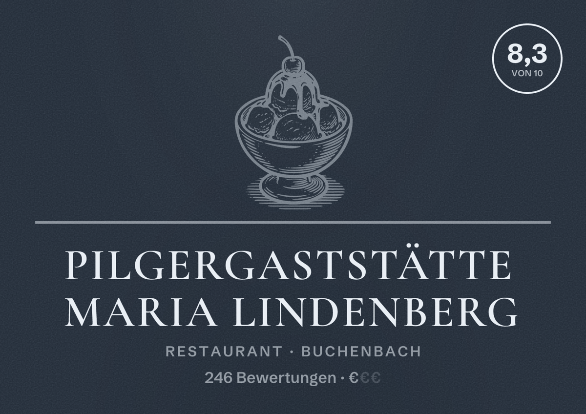 Illustriertes Poster von Pilgergaststätte Maria Lindenberg, Restaurant in Buchenbach: Bewertung 8,3 von 10 aus 246 Bewertungen, Preisniveau €