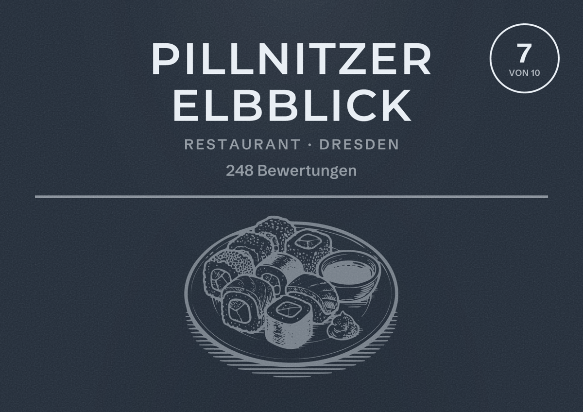 Illustriertes Poster von Pillnitzer Elbblick, Restaurant in Dresden: Bewertung 7 von 10 aus 248 Bewertungen