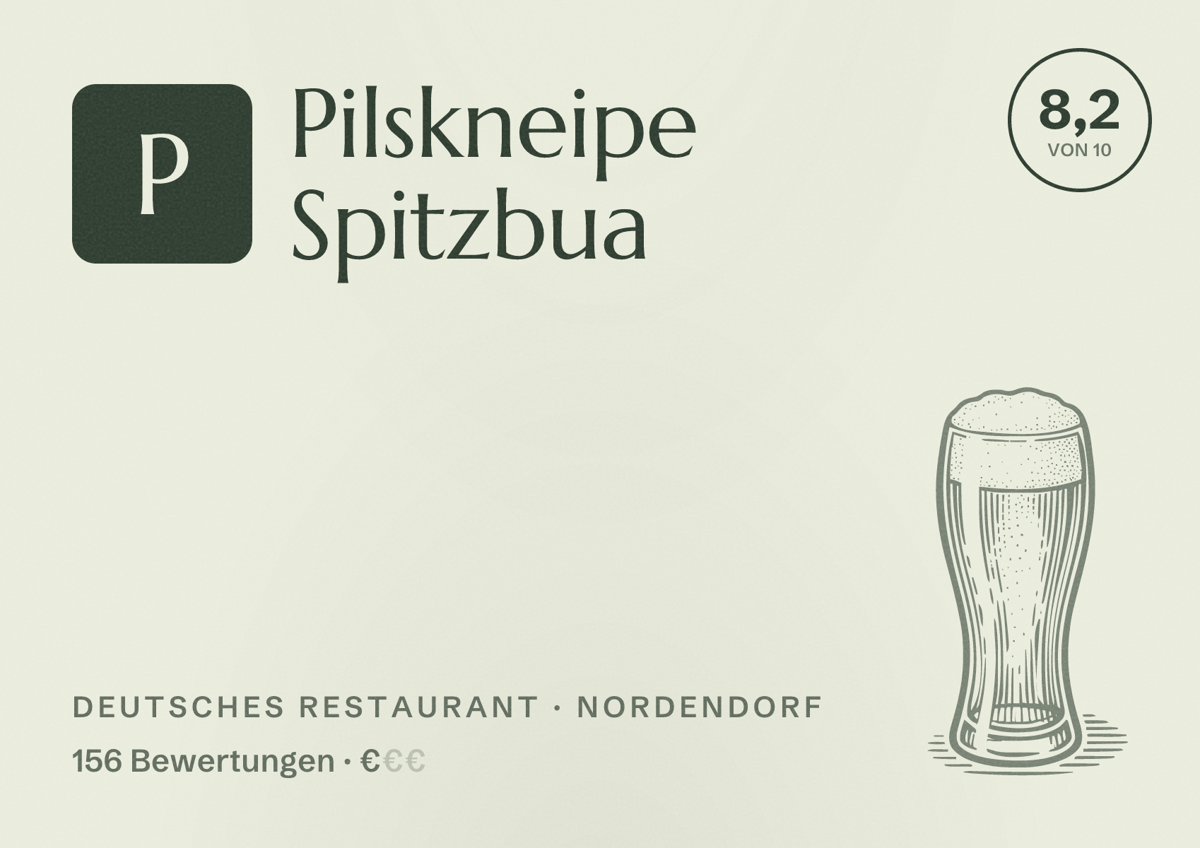 Illustriertes Poster von Pilskneipe Spitzbua, Deutsches Restaurant in Nordendorf: Bewertung 8,2 von 10 aus 156 Bewertungen, Preisniveau €