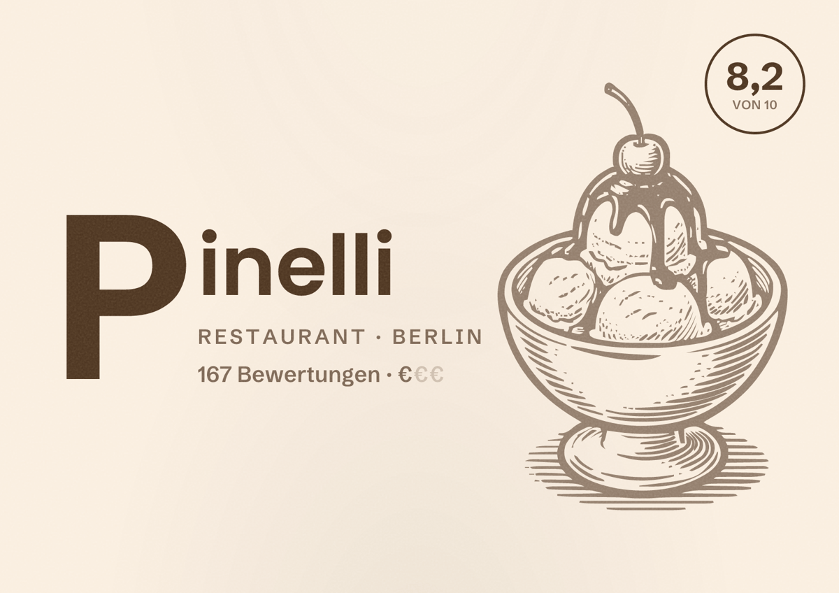 Illustriertes Poster von Pinelli, Restaurant in Berlin: Bewertung 8,2 von 10 aus 167 Bewertungen, Preisniveau €
