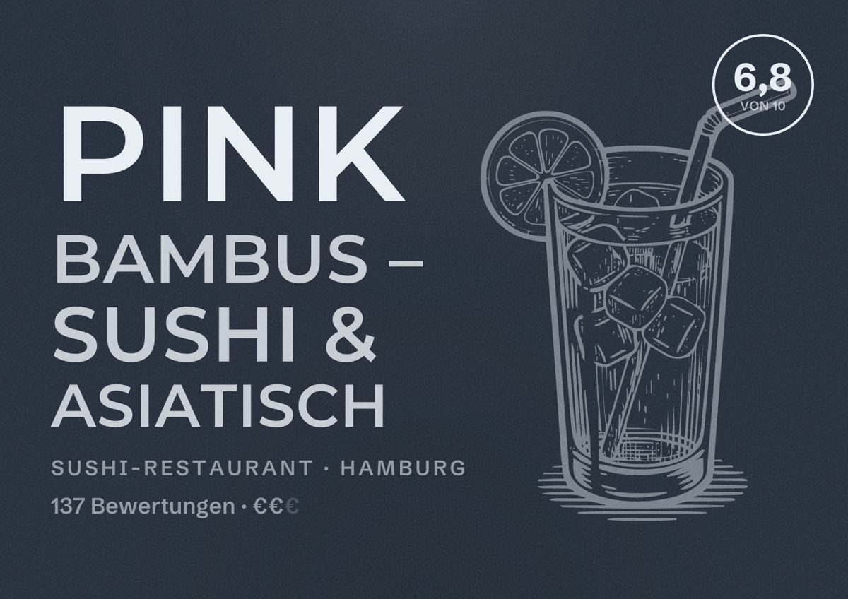 Illustriertes Poster von Pink Bambus – Sushi & Asiatisch, Sushi-Restaurant in Hamburg: Bewertung 6,8 von 10 aus 137 Bewertungen, Preisniveau €€