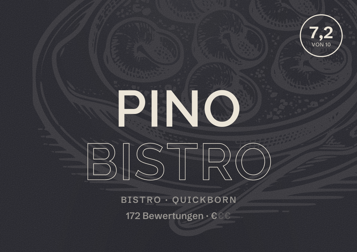 Illustriertes Poster von Pino Bistro, Bistro in Quickborn: Bewertung 7,2 von 10 aus 172 Bewertungen, Preisniveau €
