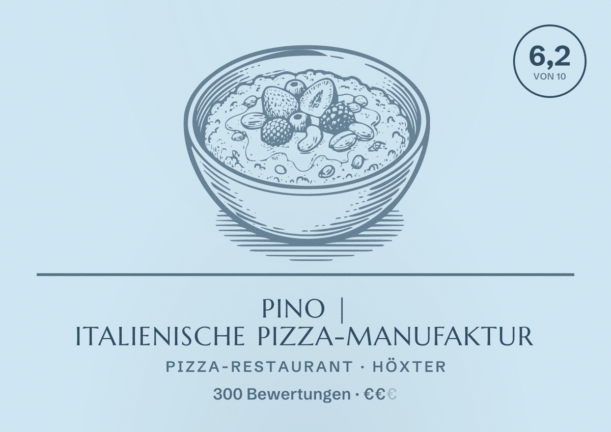 Illustriertes Poster von PINO | Italienische Pizza-Manufaktur, Pizza-Restaurant in Höxter: Bewertung 6,2 von 10 aus 300 Bewertungen, Preisniveau €€