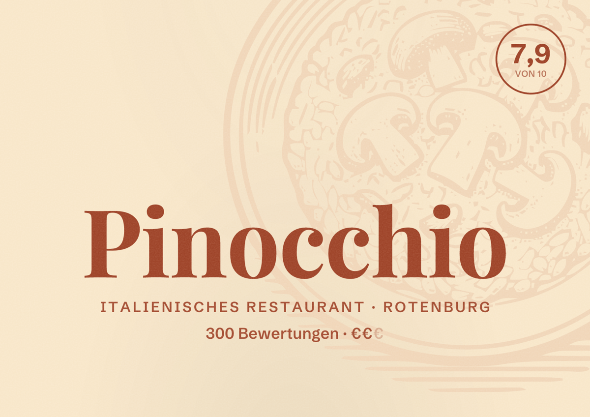 Illustriertes Poster von Pinocchio, Italienisches Restaurant in Rotenburg: Bewertung 7,9 von 10 aus 300 Bewertungen, Preisniveau €€