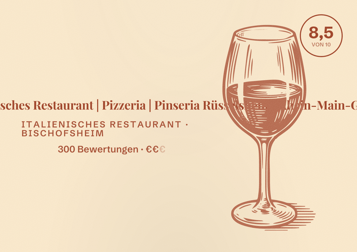 Illustriertes Poster von Pinsa Romana Delizie | Italienisches Restaurant | Pizzeria | Pinseria Rüsselsheim (Rhein-Main-Gebiet), Italienisches Restaurant in Bischofsheim: Bewertung 8,5 von 10 aus 300 Bewertungen, Preisniveau €€