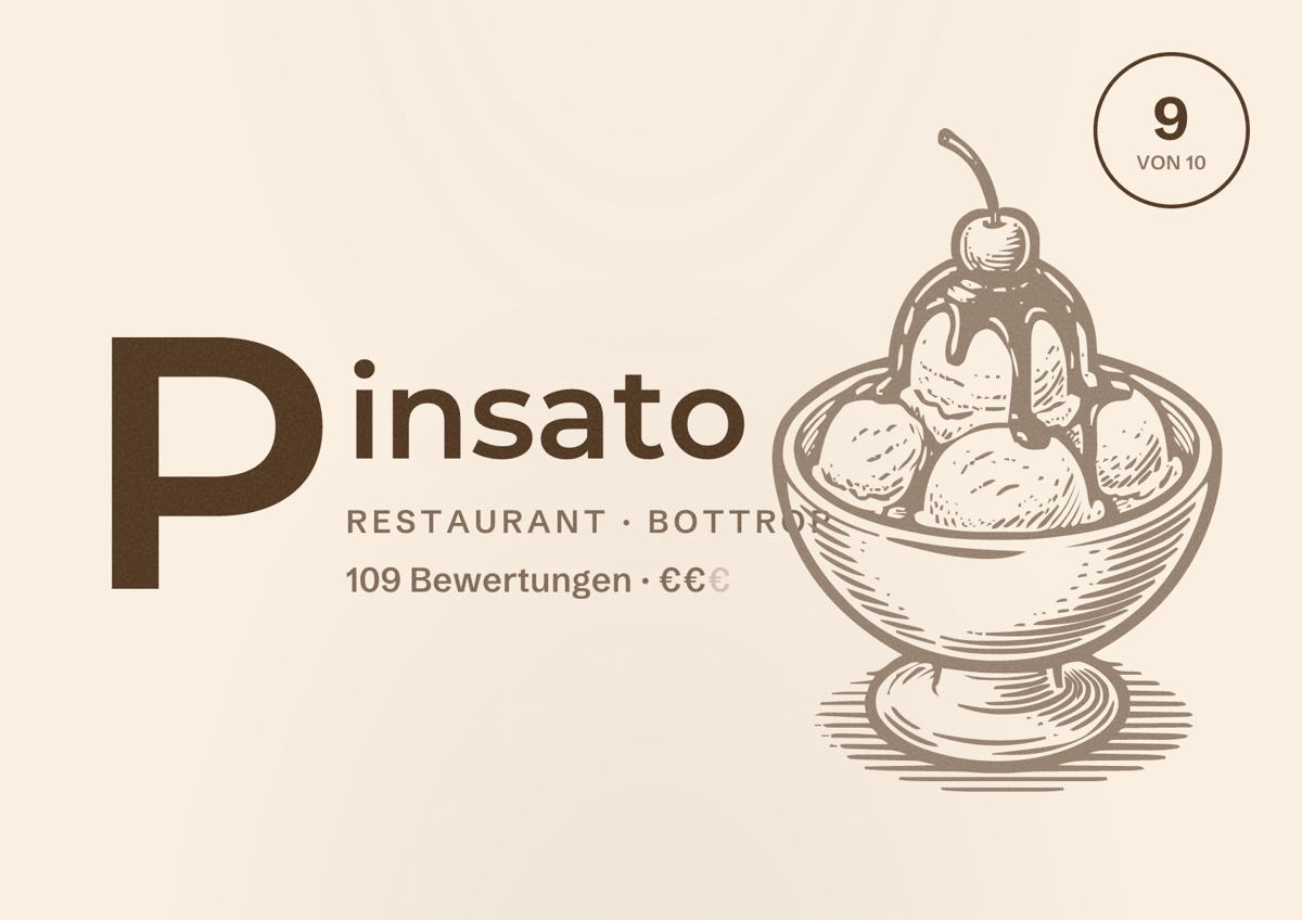 Illustriertes Poster von Pinsato, Restaurant in Bottrop: Bewertung 9 von 10 aus 109 Bewertungen, Preisniveau €€