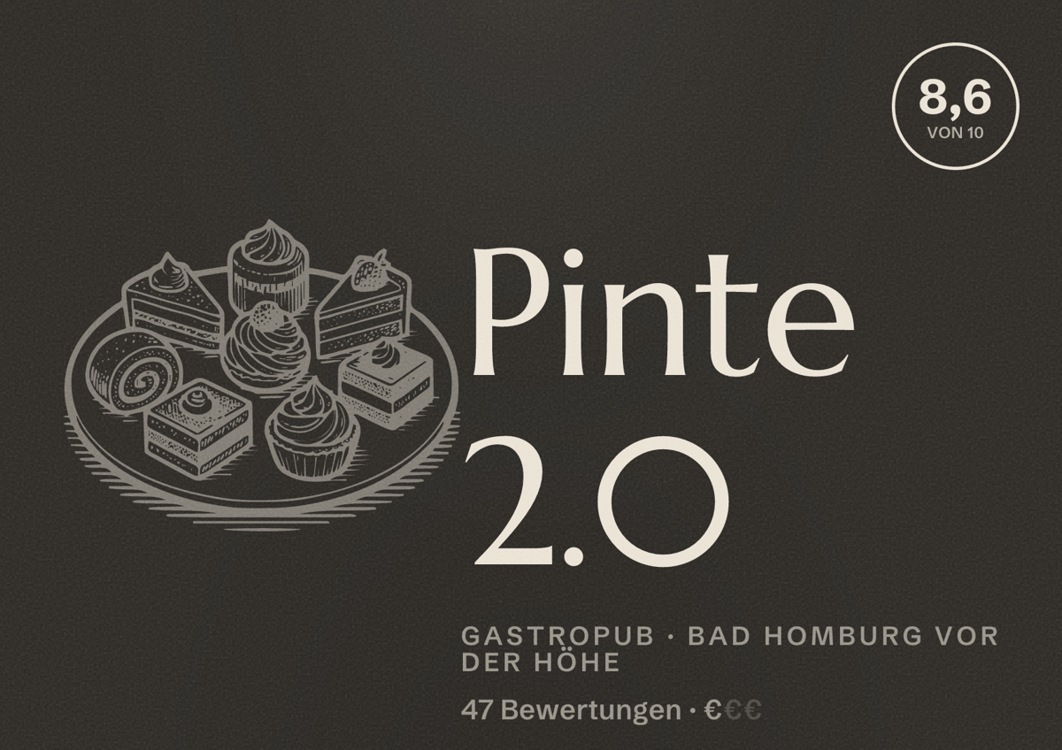 Illustriertes Poster von Pinte 2.0, Gastropub in Bad Homburg vor der Höhe: Bewertung 8,6 von 10 aus 47 Bewertungen, Preisniveau €