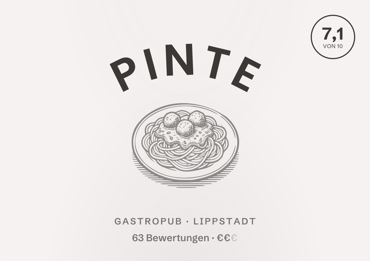Illustriertes Poster von Pinte, Gastropub in Lippstadt: Bewertung 7,1 von 10 aus 63 Bewertungen, Preisniveau €€