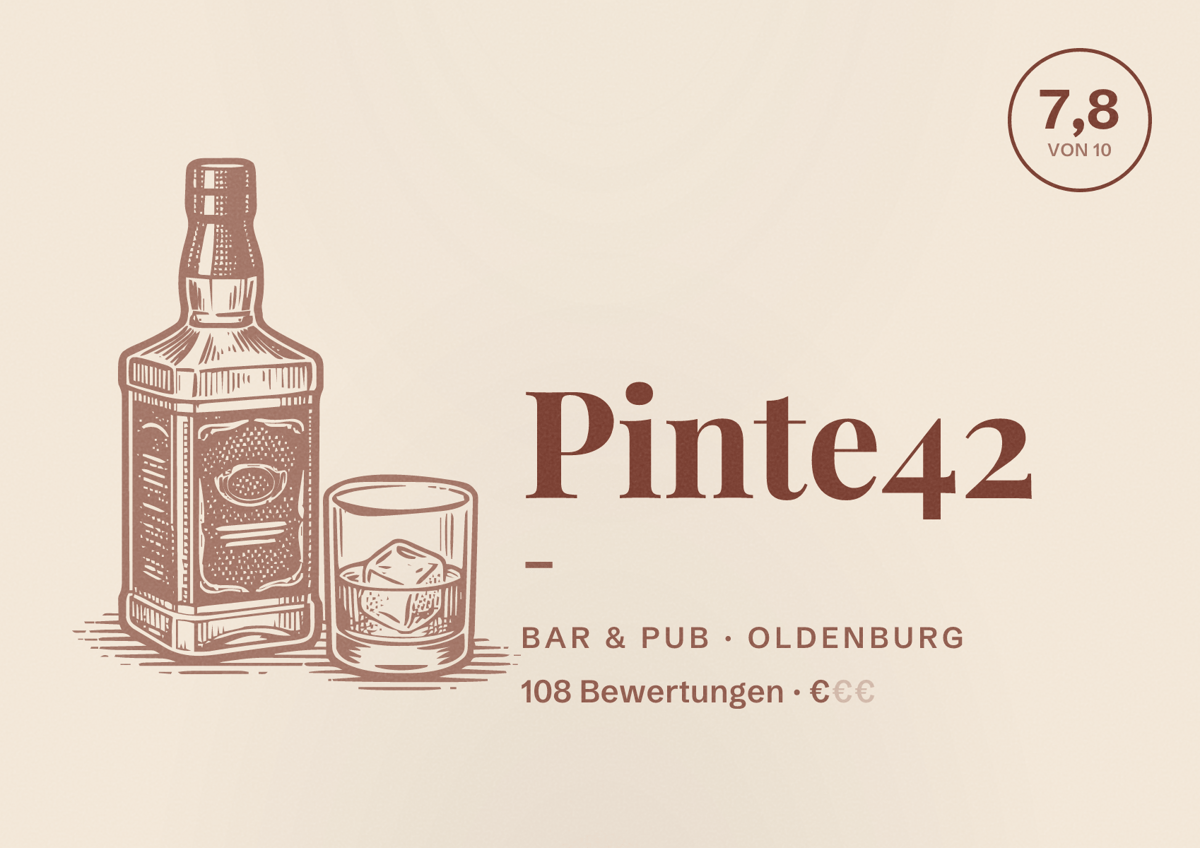 Illustriertes Poster von Pinte42 -, Bar & Pub in Oldenburg: Bewertung 7,8 von 10 aus 108 Bewertungen, Preisniveau €