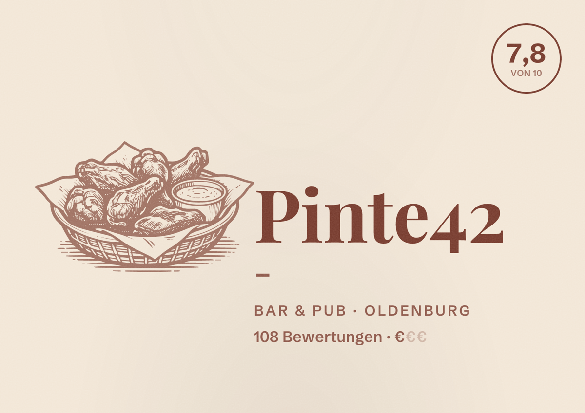 Illustriertes Poster von Pinte42 -, Bar & Pub in Oldenburg: Bewertung 7,8 von 10 aus 108 Bewertungen, Preisniveau €