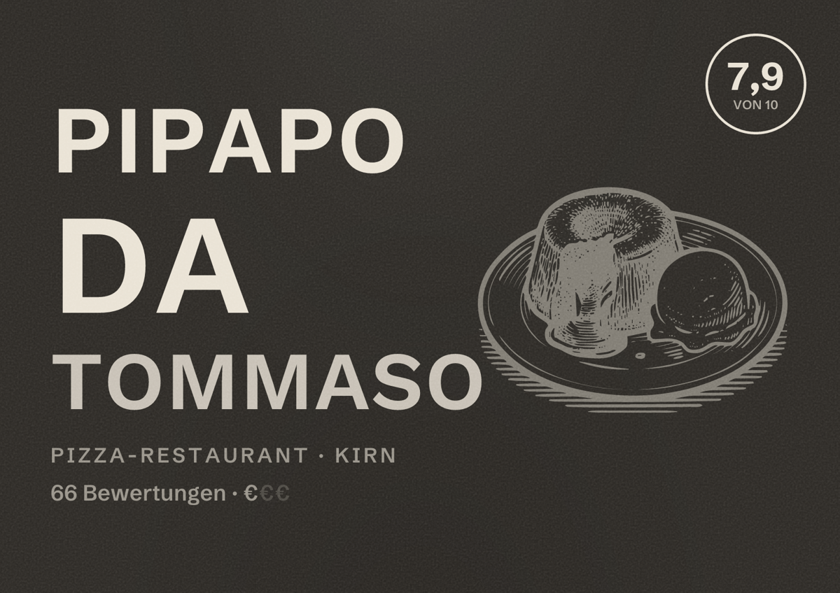 Illustriertes Poster von pipapo da Tommaso, Pizza-Restaurant in Kirn: Bewertung 7,9 von 10 aus 66 Bewertungen, Preisniveau €
