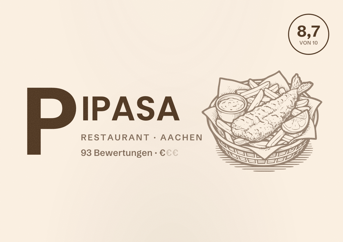 Illustriertes Poster von PIPASA, Restaurant in Aachen: Bewertung 8,7 von 10 aus 93 Bewertungen, Preisniveau €