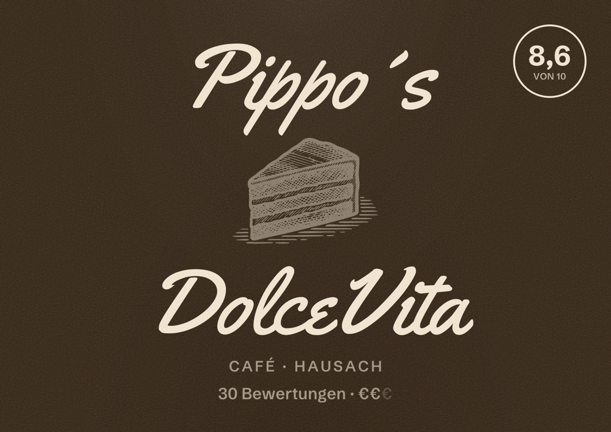 Illustriertes Poster von Pippo´s DolceVita, Café in Hausach: Bewertung 8,6 von 10 aus 30 Bewertungen, Preisniveau €€
