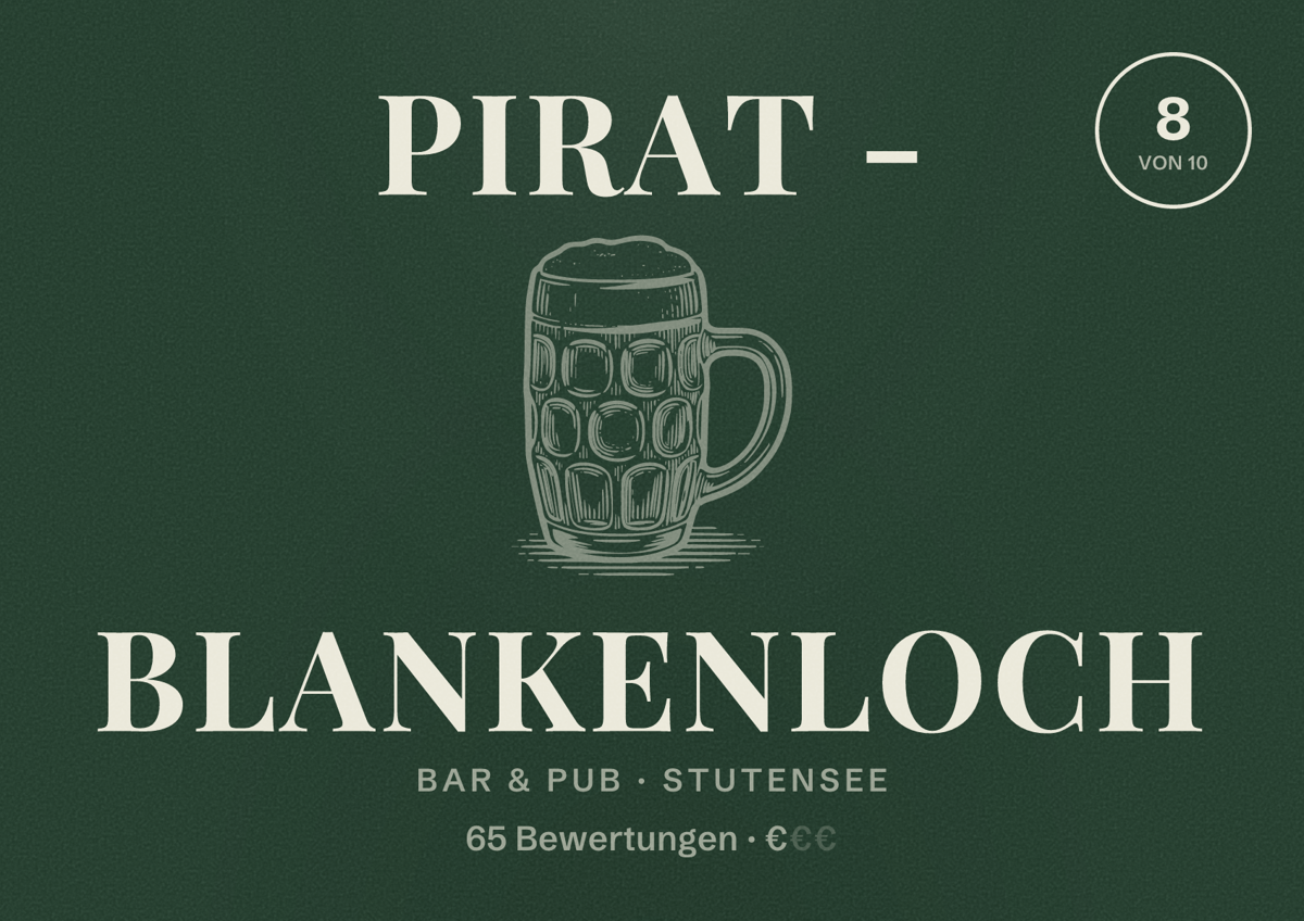 Illustriertes Poster von Pirat - Blankenloch, Bar & Pub in Stutensee: Bewertung 8 von 10 aus 65 Bewertungen, Preisniveau €