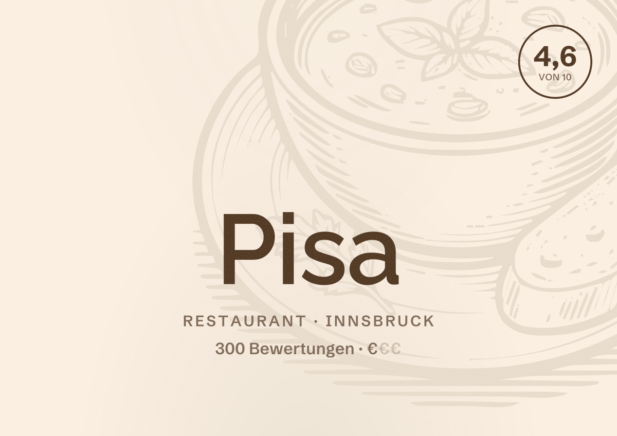 Illustriertes Poster von Pisa, Restaurant in Innsbruck: Bewertung 4,6 von 10 aus 300 Bewertungen, Preisniveau €