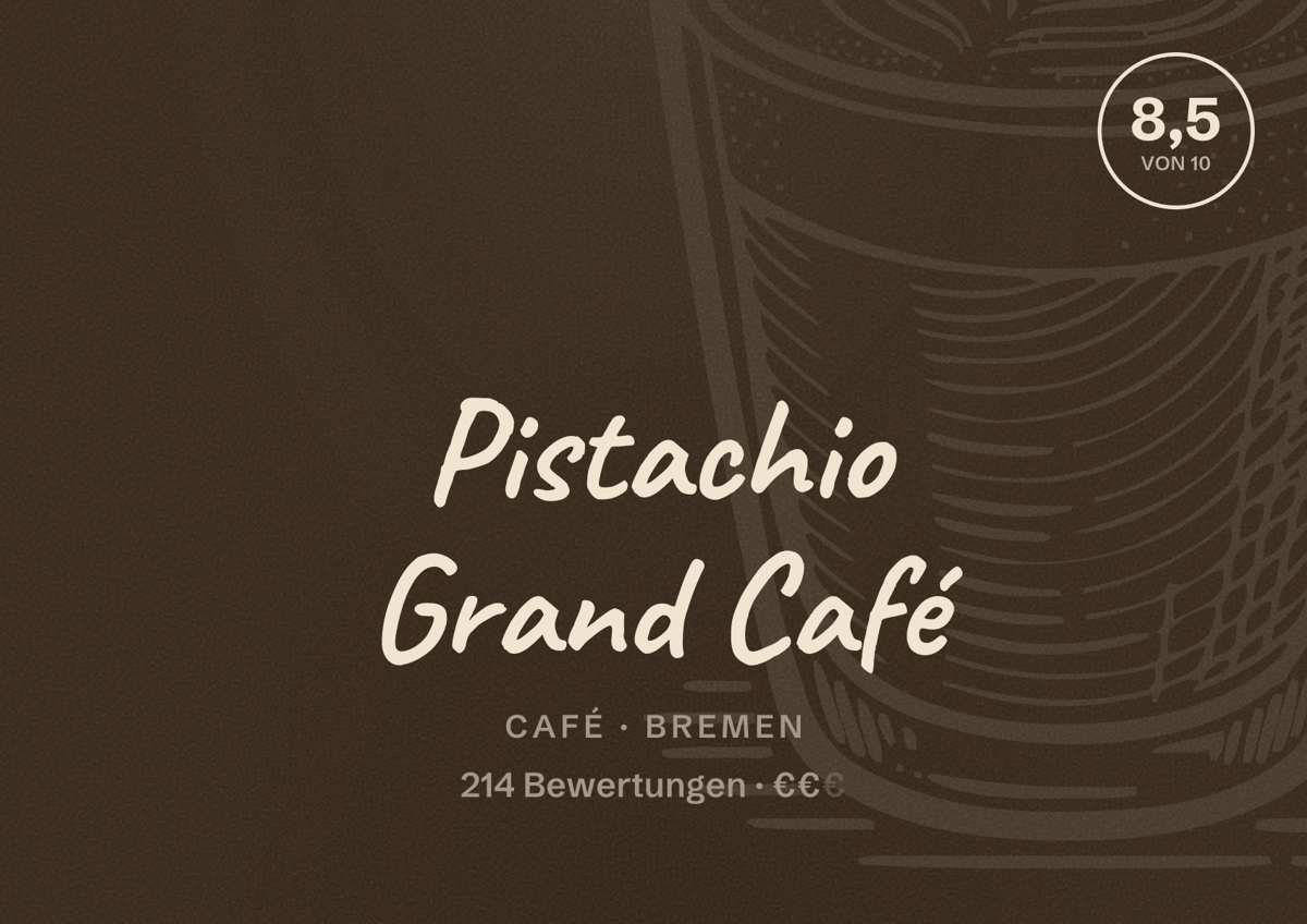 Illustriertes Poster von Pistachio Grand Café, Café in Bremen: Bewertung 8,5 von 10 aus 214 Bewertungen, Preisniveau €€