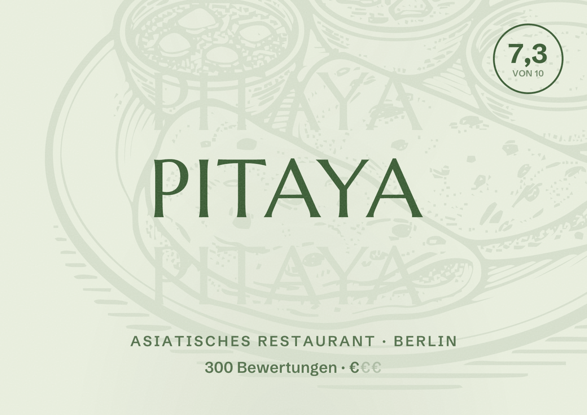 Illustriertes Poster von Pitaya, Asiatisches Restaurant in Berlin: Bewertung 7,3 von 10 aus 300 Bewertungen, Preisniveau €