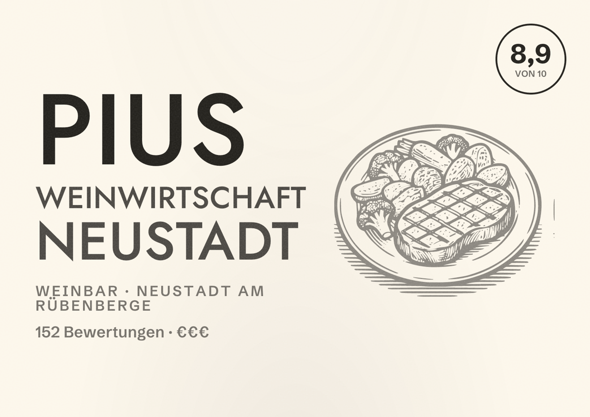 Illustriertes Poster von PIUS WEINWIRTSCHAFT Neustadt, Weinbar in Neustadt am Rübenberge: Bewertung 8,9 von 10 aus 152 Bewertungen, Preisniveau €€€