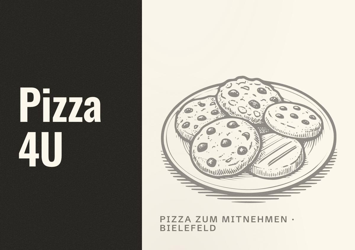 Illustriertes Poster von Pizza 4U, Pizza zum Mitnehmen in Bielefeld