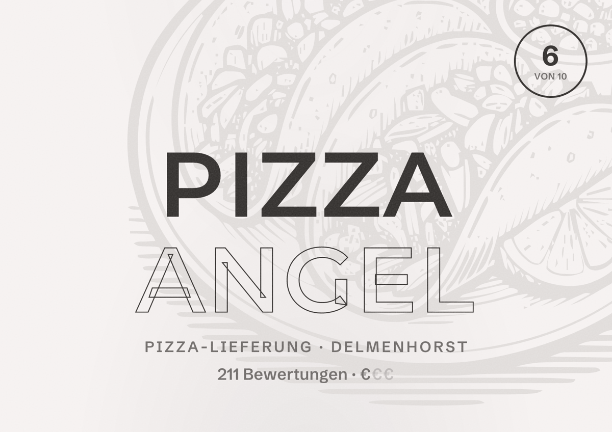 Illustriertes Poster von Pizza Angel, Pizza-Lieferung in Delmenhorst: Bewertung 6 von 10 aus 211 Bewertungen, Preisniveau €