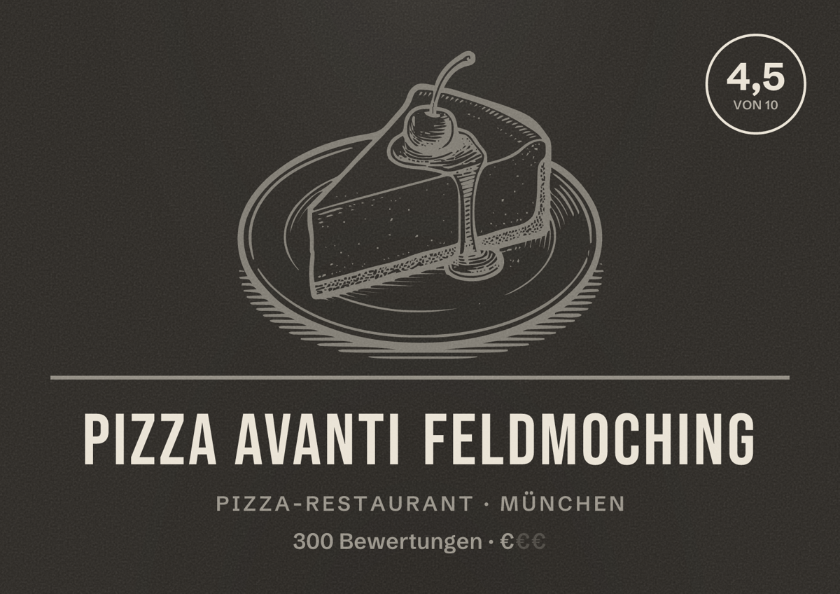 Illustriertes Poster von Pizza AVANTI Feldmoching, Pizza-Restaurant in München: Bewertung 4,5 von 10 aus 300 Bewertungen, Preisniveau €