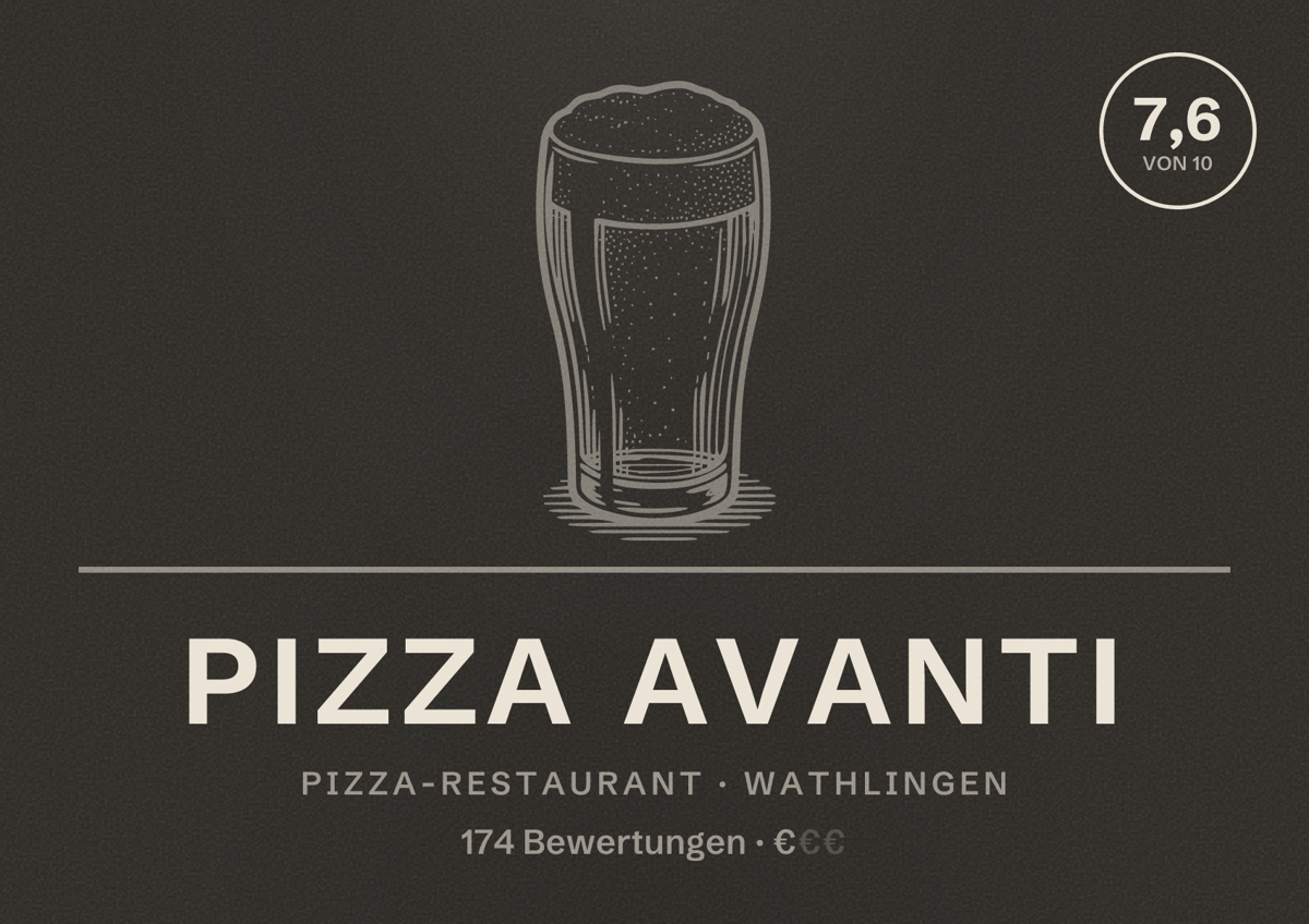 Illustriertes Poster von Pizza Avanti, Pizza-Restaurant in Wathlingen: Bewertung 7,6 von 10 aus 174 Bewertungen, Preisniveau €