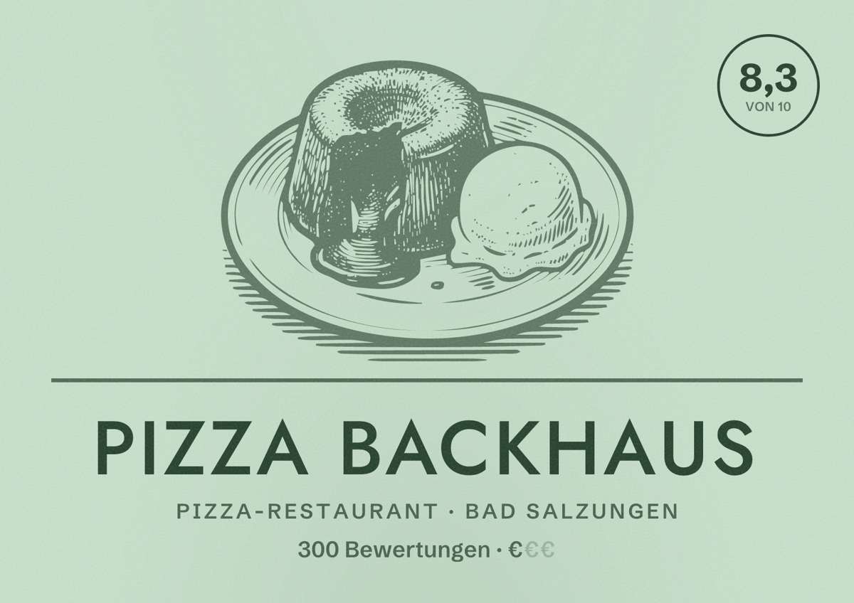 Illustriertes Poster von Pizza Backhaus, Pizza-Restaurant in Bad Salzungen: Bewertung 8,3 von 10 aus 300 Bewertungen, Preisniveau €