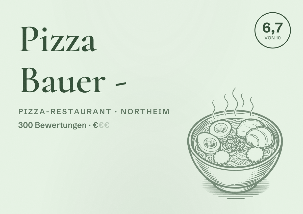 Illustriertes Poster von Pizza Bauer -, Pizza-Restaurant in Northeim: Bewertung 6,7 von 10 aus 300 Bewertungen, Preisniveau €