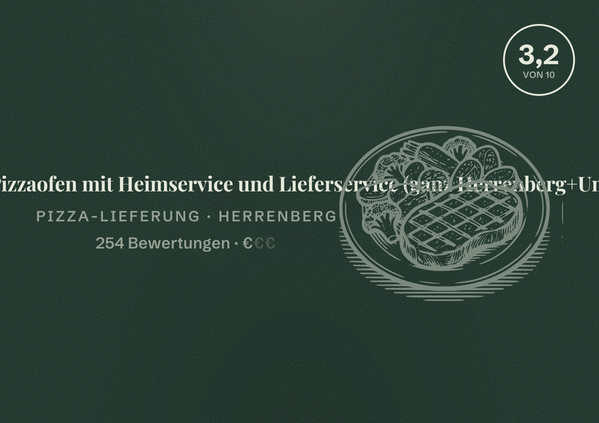 Illustriertes Poster von PIZZA BELLA - Amerikanischer Pizzaofen mit Heimservice und Lieferservice (ganz Herrenberg+Umgebung), Pizza-Lieferung in Herrenberg: Bewertung 3,2 von 10 aus 254 Bewertungen, Preisniveau €