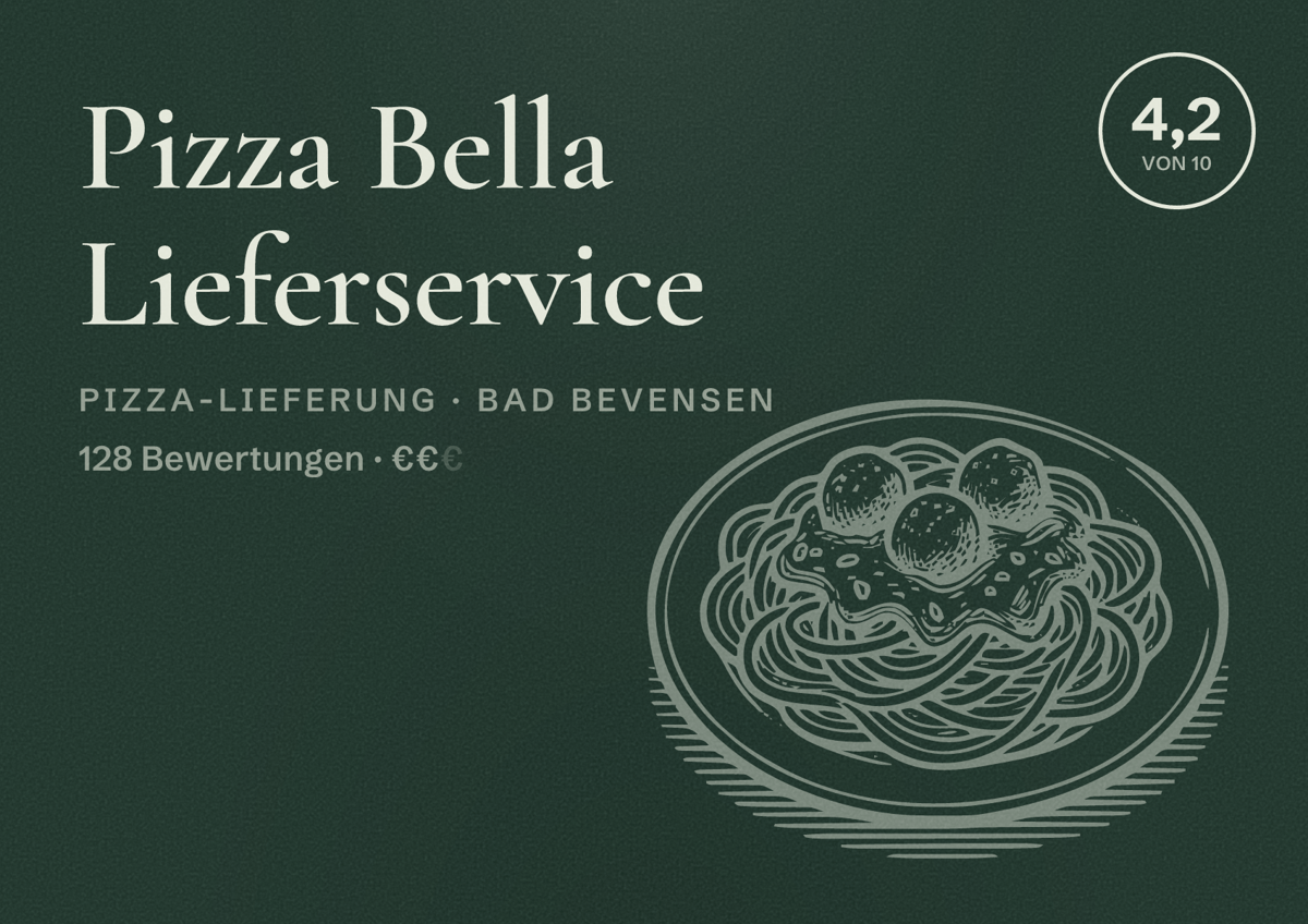 Illustriertes Poster von Pizza Bella Lieferservice, Pizza-Lieferung in Bad Bevensen: Bewertung 4,2 von 10 aus 128 Bewertungen, Preisniveau €€