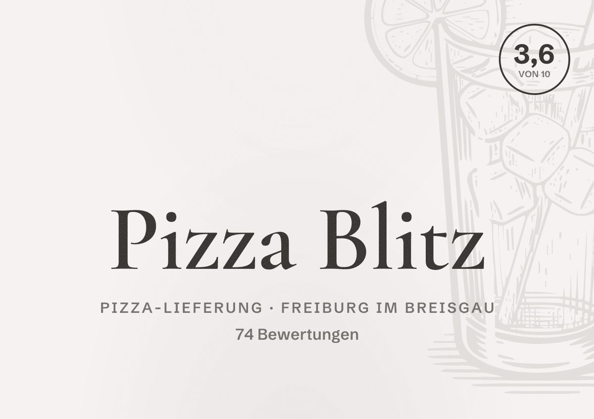 Illustriertes Poster von Pizza Blitz, Pizza-Lieferung in Freiburg im Breisgau: Bewertung 3,6 von 10 aus 74 Bewertungen