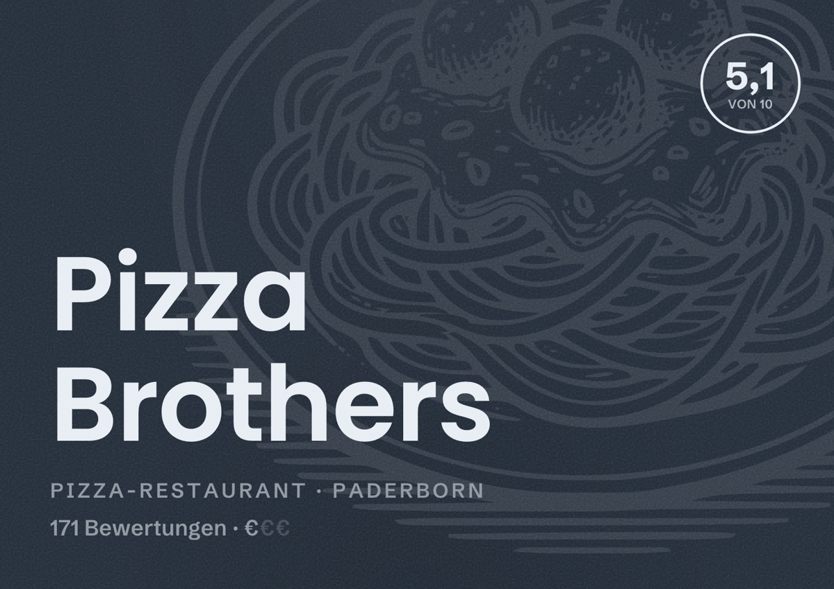 Illustriertes Poster von Pizza Brothers, Pizza-Restaurant in Paderborn: Bewertung 5,1 von 10 aus 171 Bewertungen, Preisniveau €