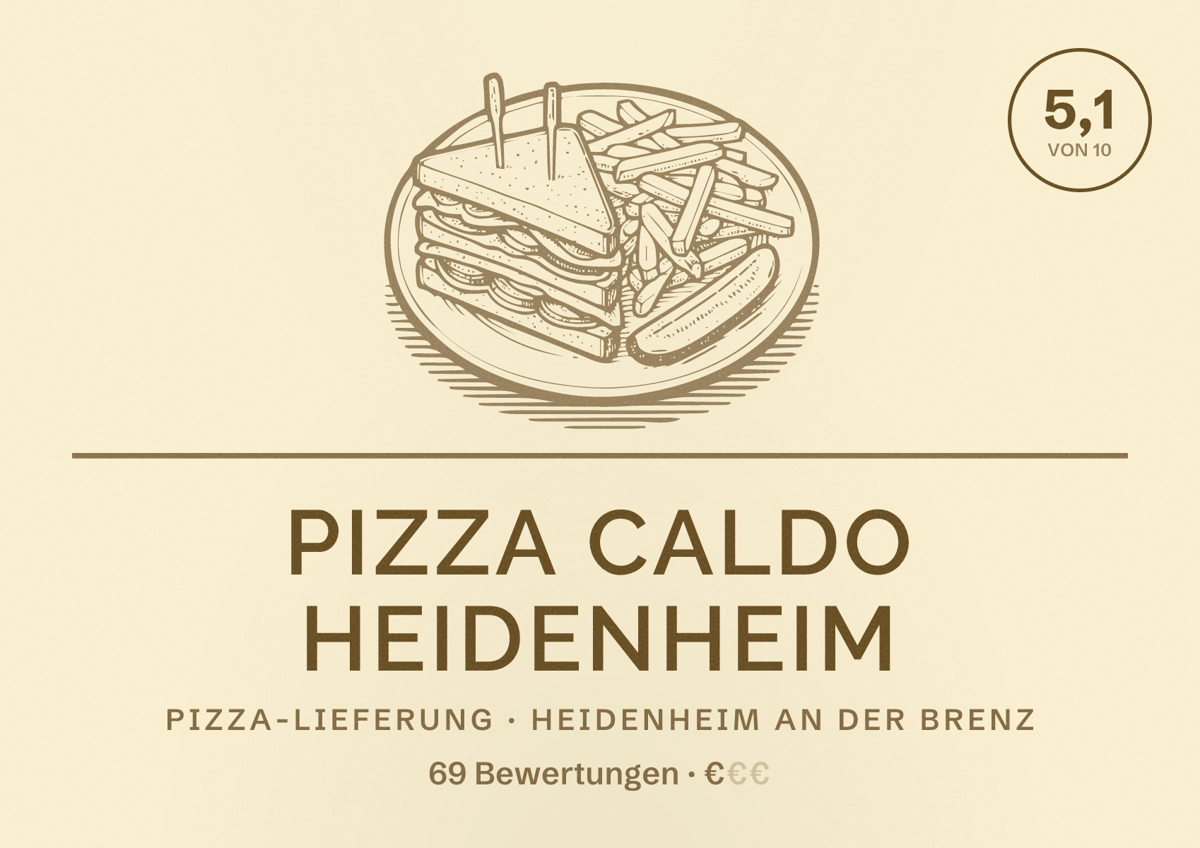 Illustriertes Poster von Pizza Caldo Heidenheim, Pizza-Lieferung in Heidenheim an der Brenz: Bewertung 5,1 von 10 aus 69 Bewertungen, Preisniveau €