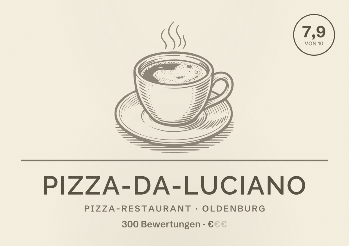 Illustriertes Poster von PIZZA-DA-LUCIANO, Pizza-Restaurant in Oldenburg: Bewertung 7,9 von 10 aus 300 Bewertungen, Preisniveau €