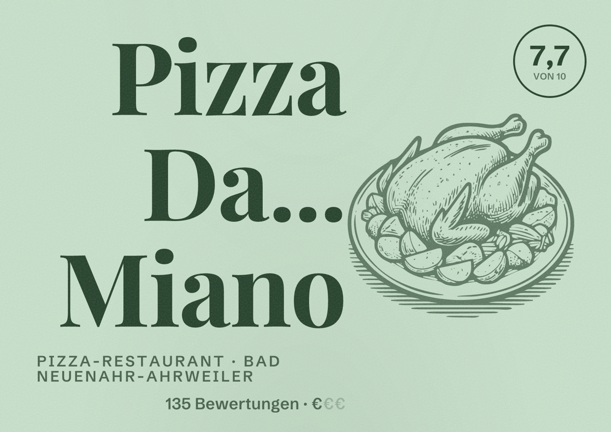 Illustriertes Poster von Pizza Da... Miano, Pizza-Restaurant in Bad Neuenahr-Ahrweiler: Bewertung 7,7 von 10 aus 135 Bewertungen, Preisniveau €