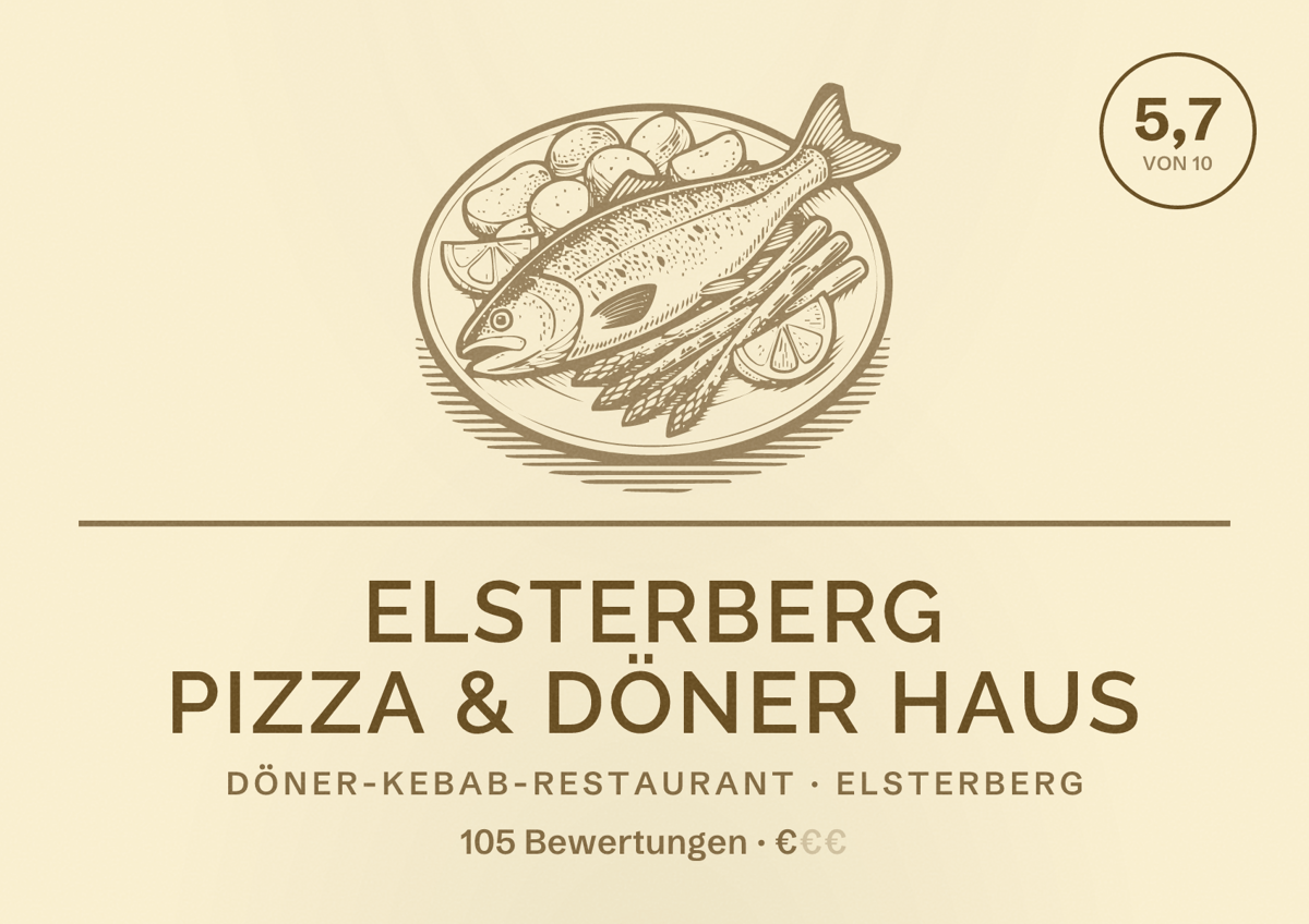 Illustriertes Poster von Elsterberg Pizza & Döner Haus, Döner-Kebab-Restaurant in Elsterberg: Bewertung 5,7 von 10 aus 105 Bewertungen, Preisniveau €