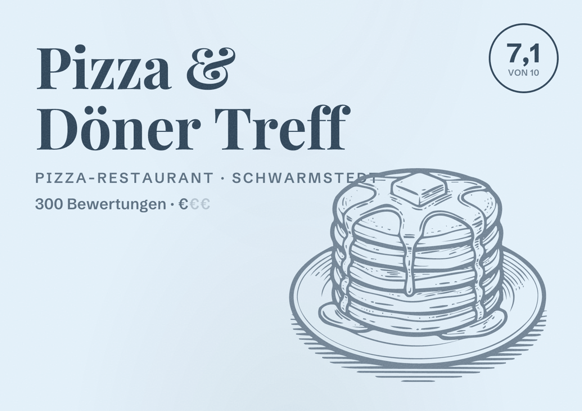 Illustriertes Poster von Pizza & Döner Treff, Pizza-Restaurant in Schwarmstedt: Bewertung 7,1 von 10 aus 300 Bewertungen, Preisniveau €