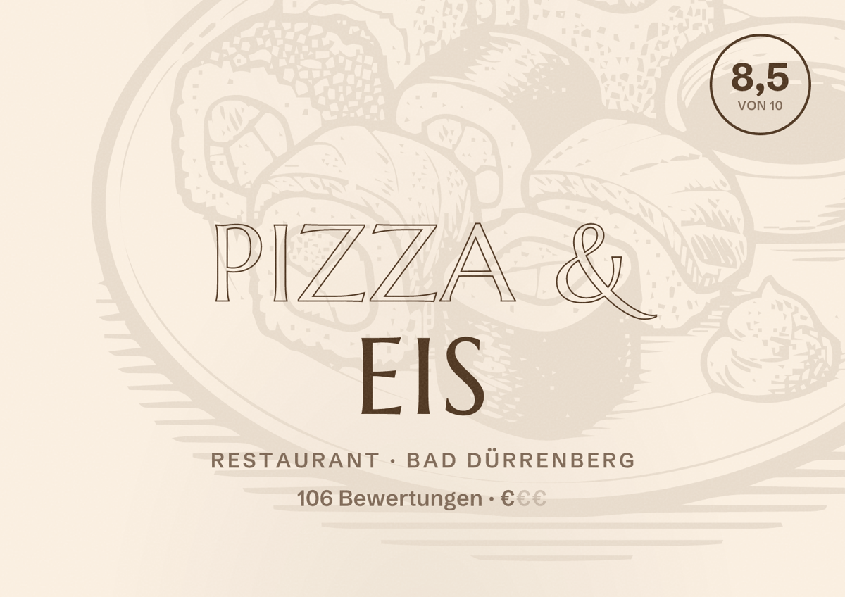 Illustriertes Poster von Pizza & Eis, Restaurant in Bad Dürrenberg: Bewertung 8,5 von 10 aus 106 Bewertungen, Preisniveau €