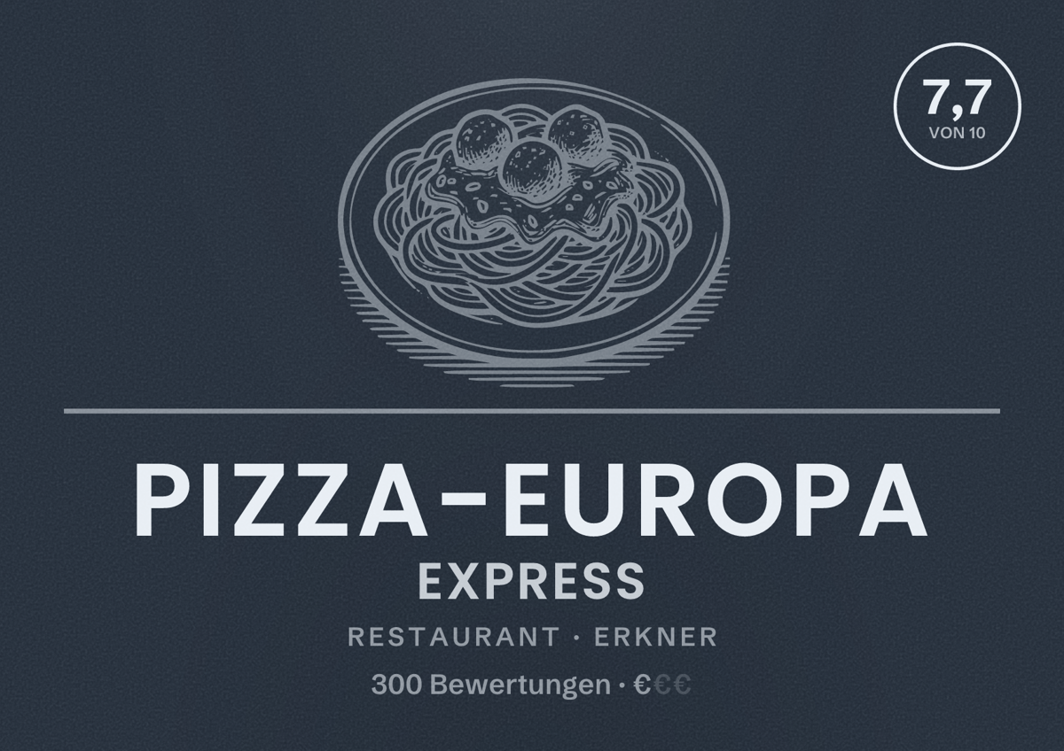 Illustriertes Poster von Pizza-Europa Express, Restaurant in Erkner: Bewertung 7,7 von 10 aus 300 Bewertungen, Preisniveau €