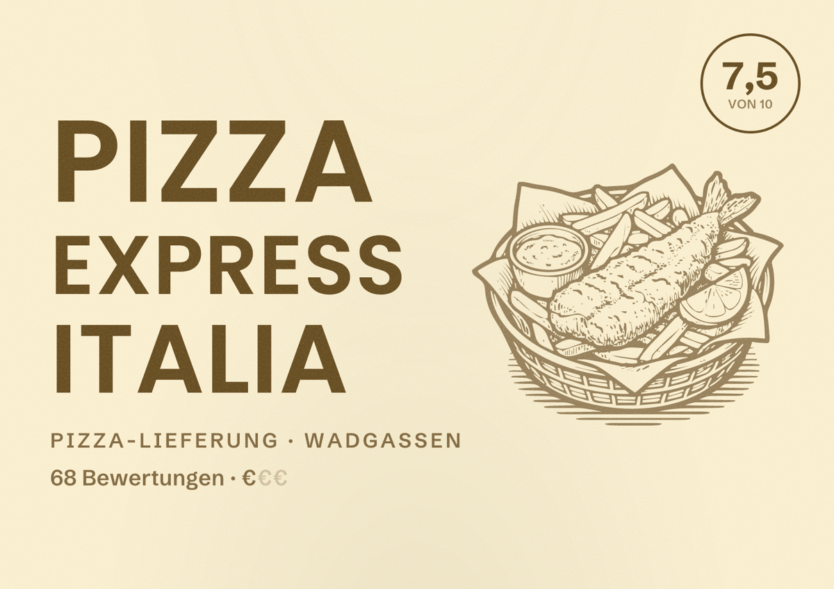 Illustriertes Poster von Pizza Express Italia, Pizza-Lieferung in Wadgassen: Bewertung 7,5 von 10 aus 68 Bewertungen, Preisniveau €