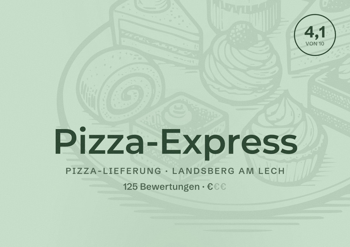 Illustriertes Poster von Pizza-Express, Pizza-Lieferung in Landsberg am Lech: Bewertung 4,1 von 10 aus 125 Bewertungen, Preisniveau €