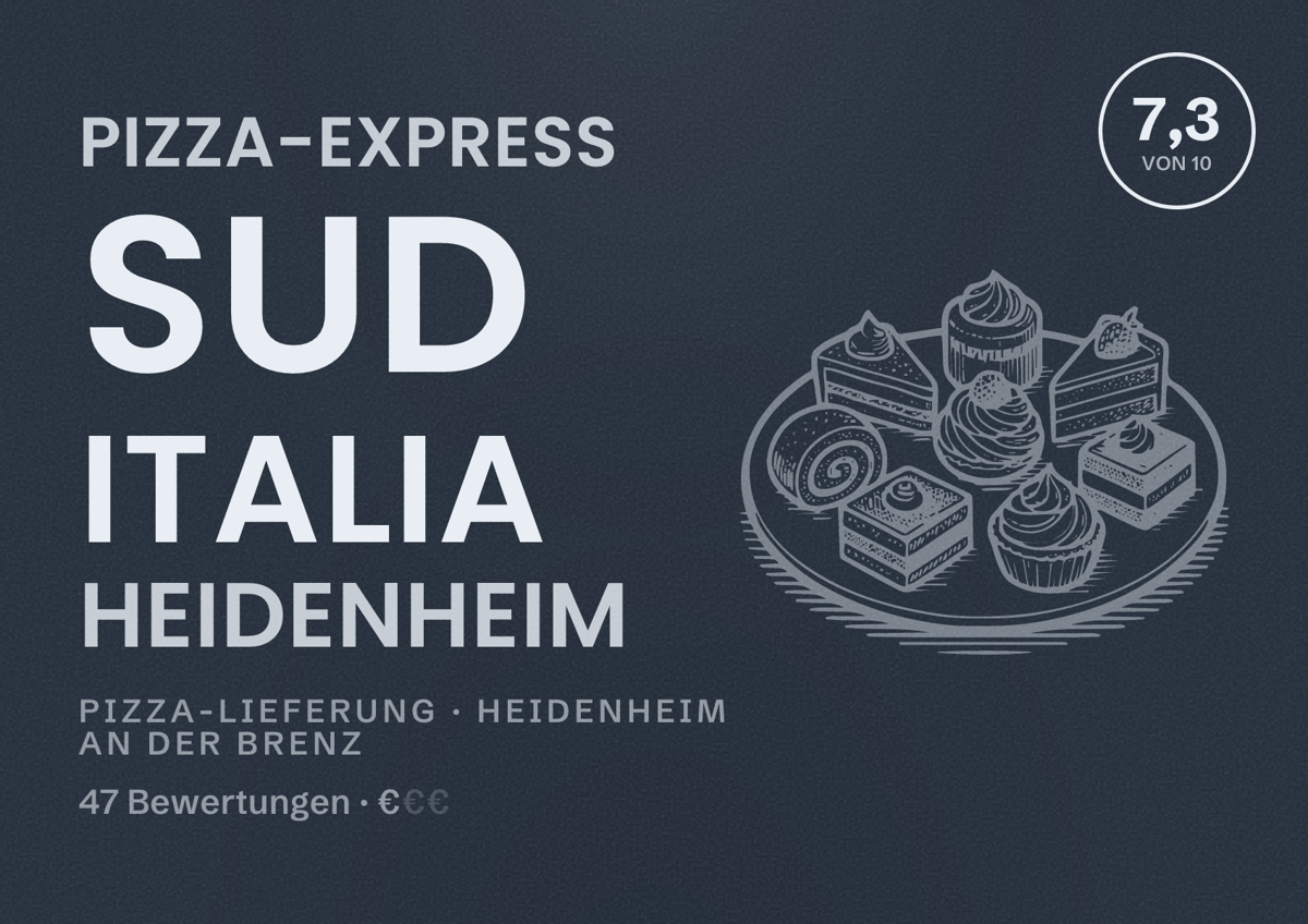 Illustriertes Poster von Pizza-Express Sud Italia Heidenheim, Pizza-Lieferung in Heidenheim an der Brenz: Bewertung 7,3 von 10 aus 47 Bewertungen, Preisniveau €