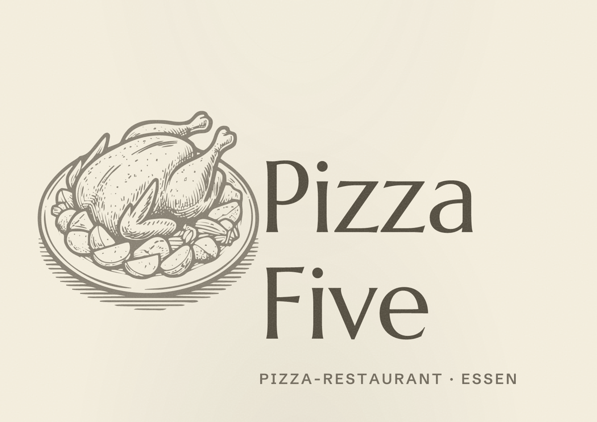 Illustriertes Poster von Pizza Five, Pizza-Restaurant in Essen